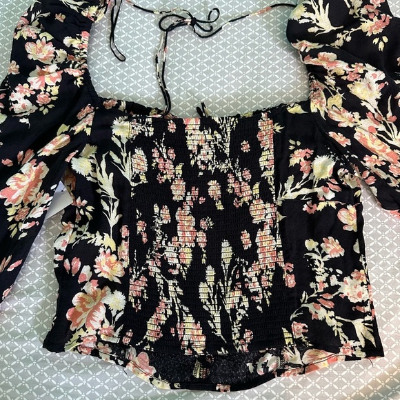 Free People Hilary Printed Top in Black Combo Long Sleeve NWOT - Picture 7 of 11